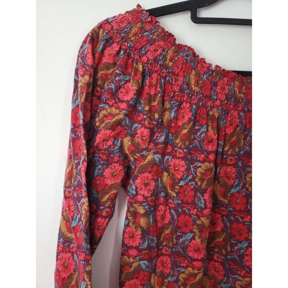 Lucky Brand Long Sleeve Top Small Womens Boat Neck Red Floral Print Pullover - Picture 8 of 8